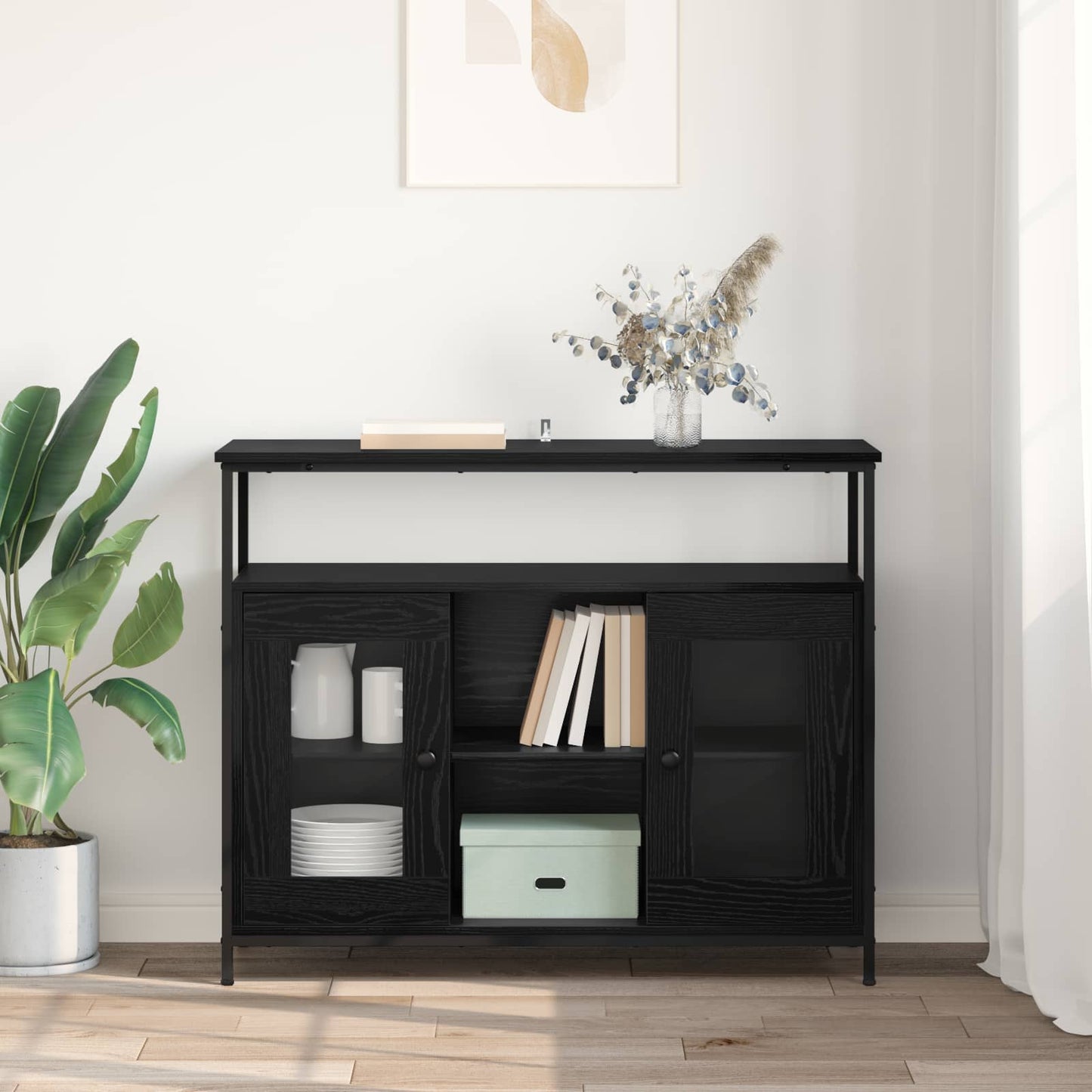 Sideboard Black Oak 100 x 35 x 80 cm Engineered Wood