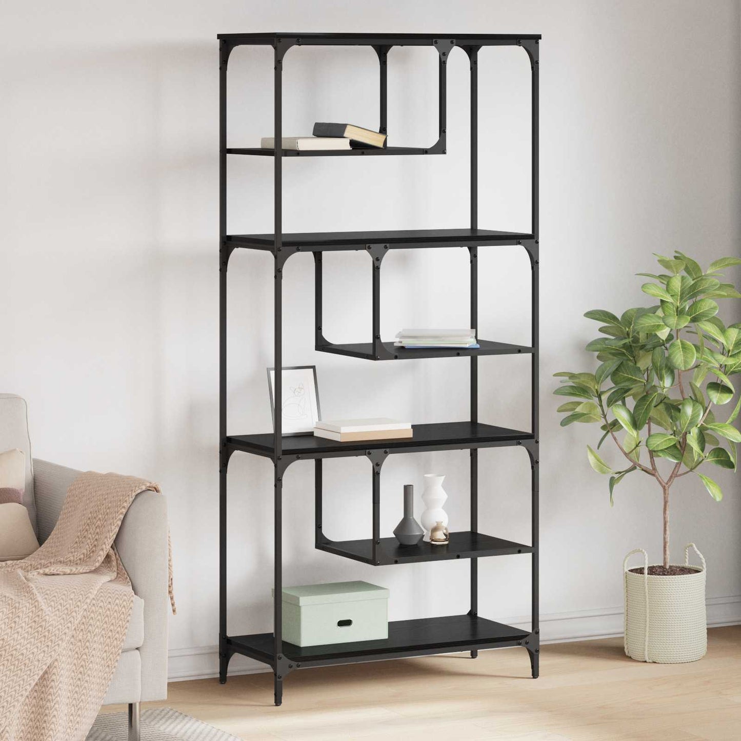 Bookcase 6-Tier Engineered Wood Black oak