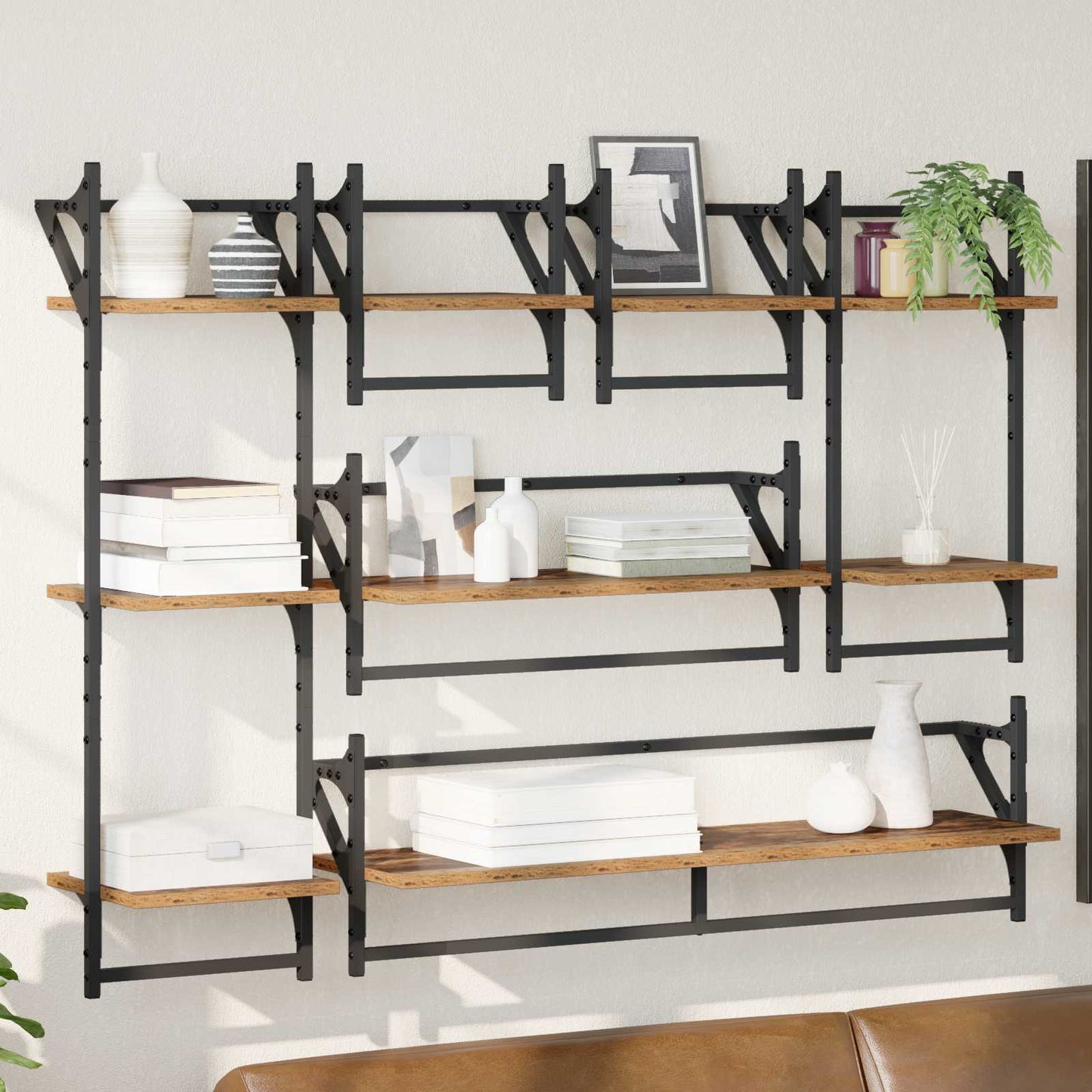 Wall Shelf Set Wall-Mounted 6 pcs Old Wood 100 x 25 x 30 cm