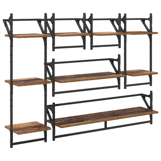 Wall Shelf Set 6 pcs Old Wood 100 x 25 x 30 cm Engineered Wood