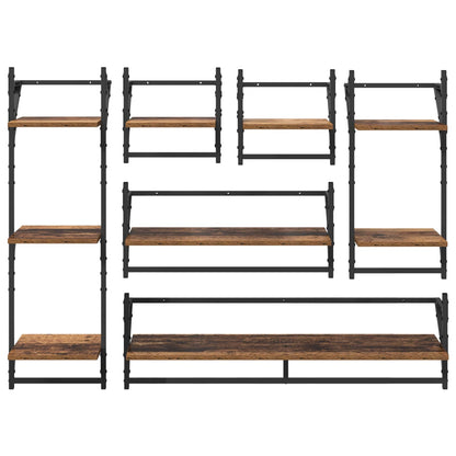 Wall Shelf Set Wall-Mounted 6 pcs Old Wood 100 x 25 x 30 cm