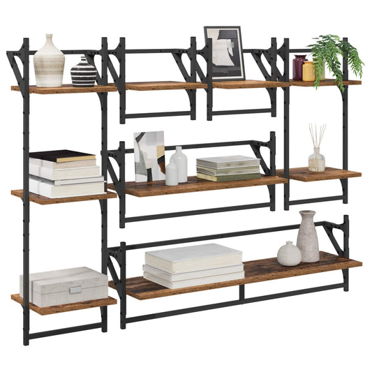 Wall Shelf Set 6 pcs Old Wood 100 x 25 x 30 cm Engineered Wood