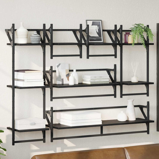 Wall Shelf Set 6 pcs Black Oak 100 x 25 x 30 cm Engineered Wood