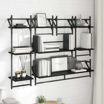 Wall Shelf Set 6 pcs Black Oak 100 x 25 x 30 cm Engineered Wood