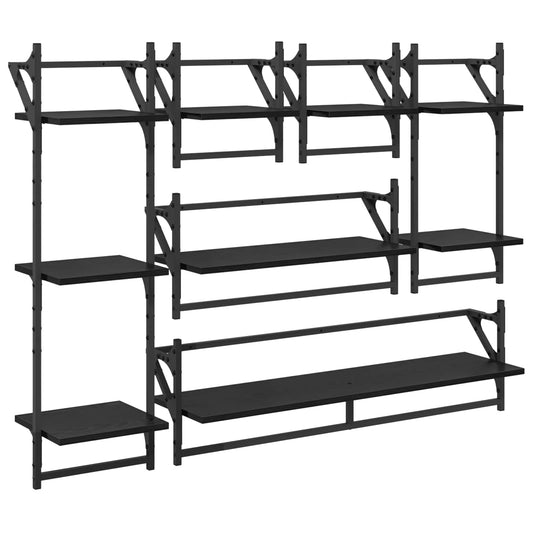 Wall Shelf Set 6 pcs Black Oak 100 x 25 x 30 cm Engineered Wood