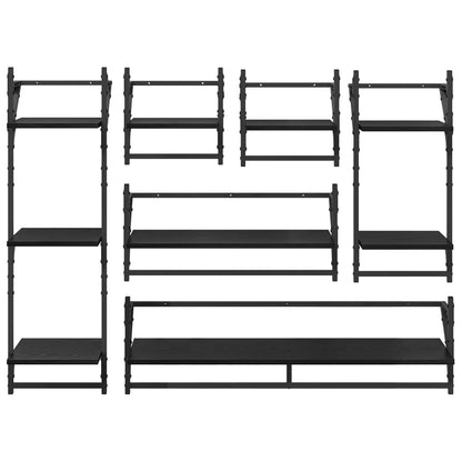 Wall Shelf Set 6 pcs Black Oak 100 x 25 x 30 cm Engineered Wood