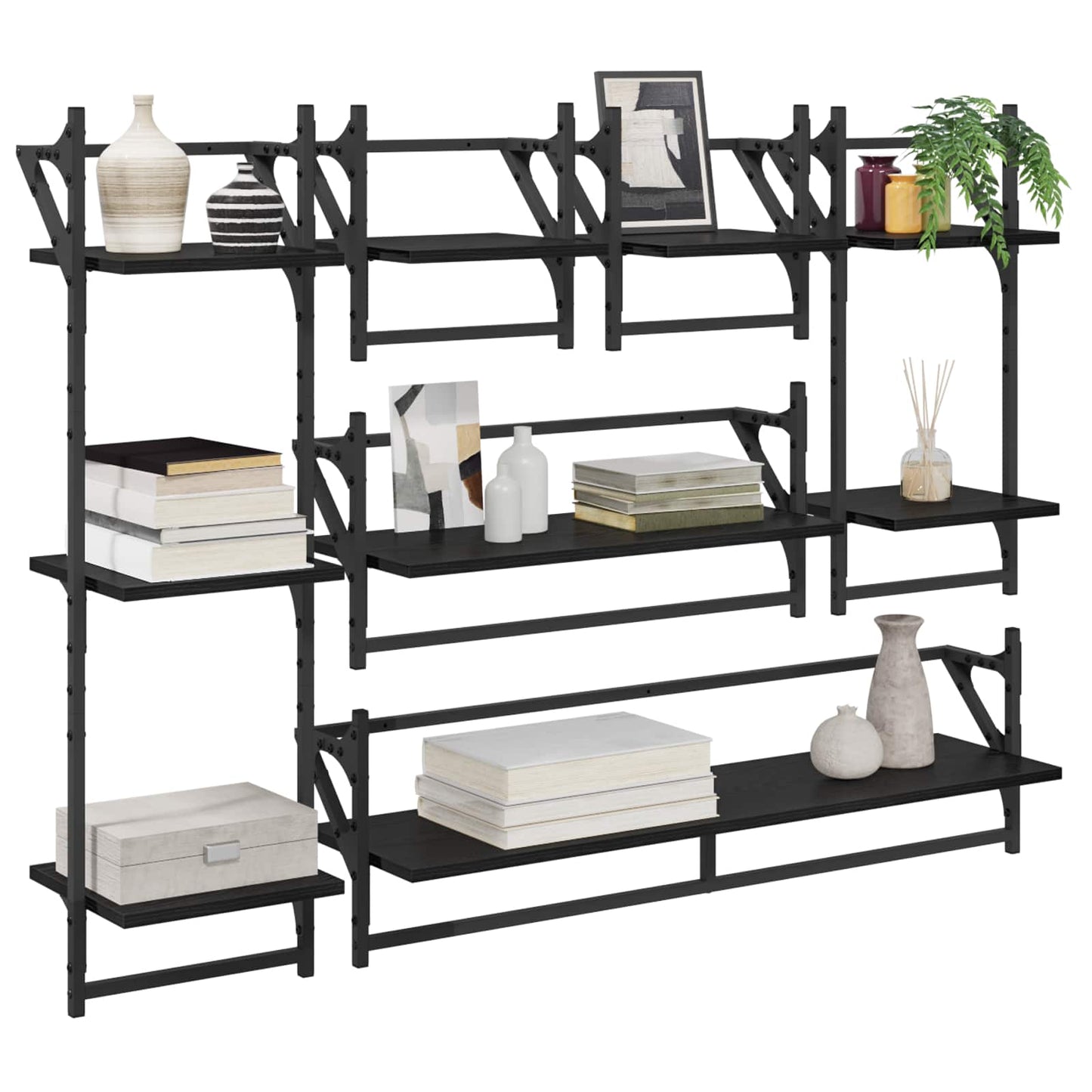 Wall Shelf Set 6 pcs Black Oak 100 x 25 x 30 cm Engineered Wood