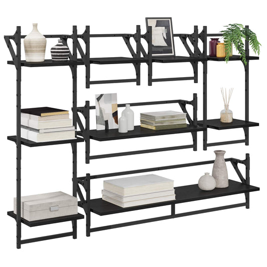 Wall Shelf Set 6 pcs Black Oak 100 x 25 x 30 cm Engineered Wood
