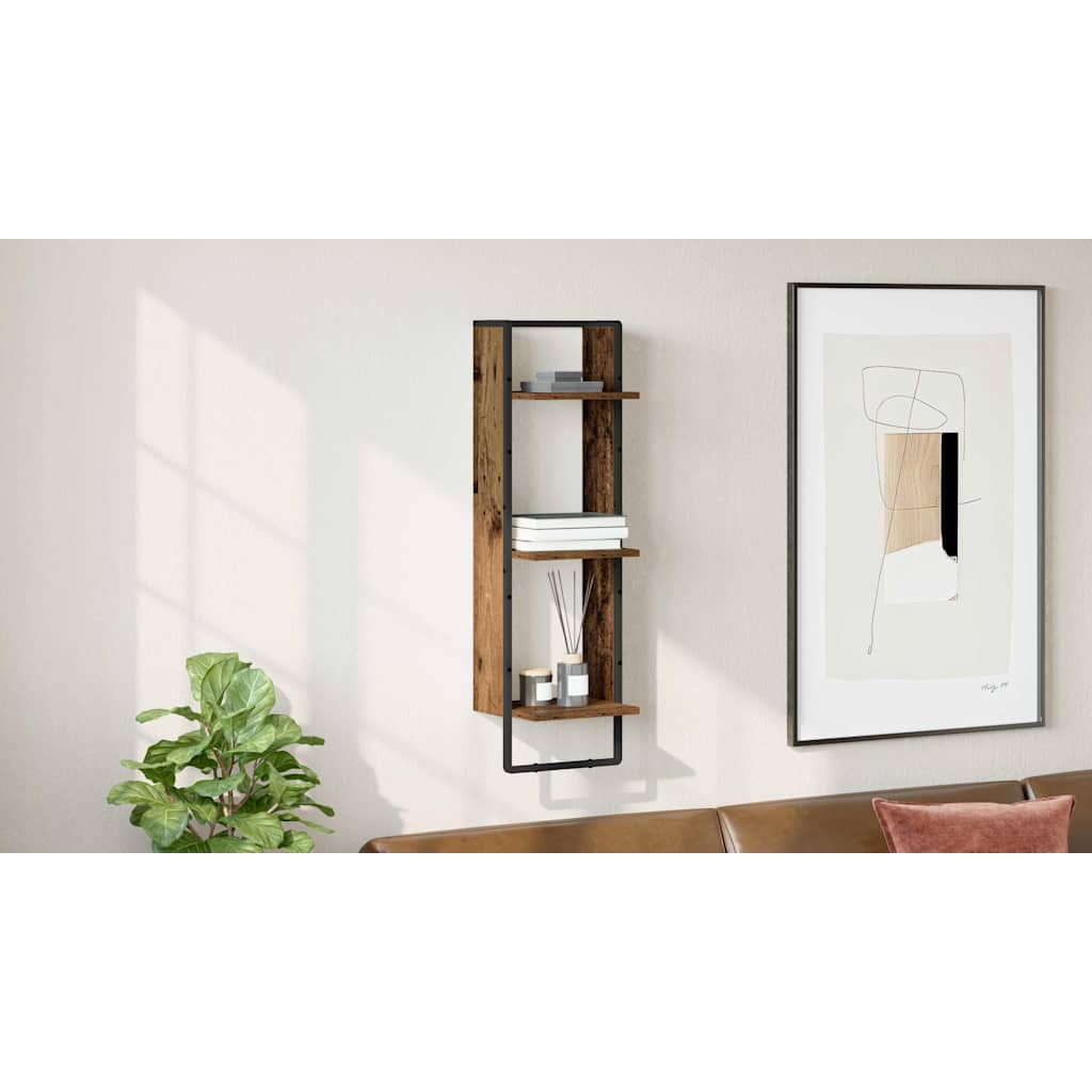 Wall Shelf with Shelf Old Wood 30 x 25 x 100 cm Engineered Wood