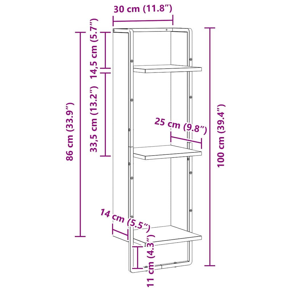 Wall Shelf with Shelf Old Wood 30 x 25 x 100 cm Engineered Wood