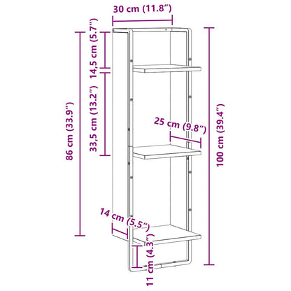 Wall Shelf with Shelf Old Wood 30 x 25 x 100 cm Engineered Wood