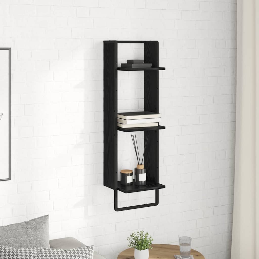 Wall Shelf Black Oak 30 x 25 x 100 cm Engineered Wood