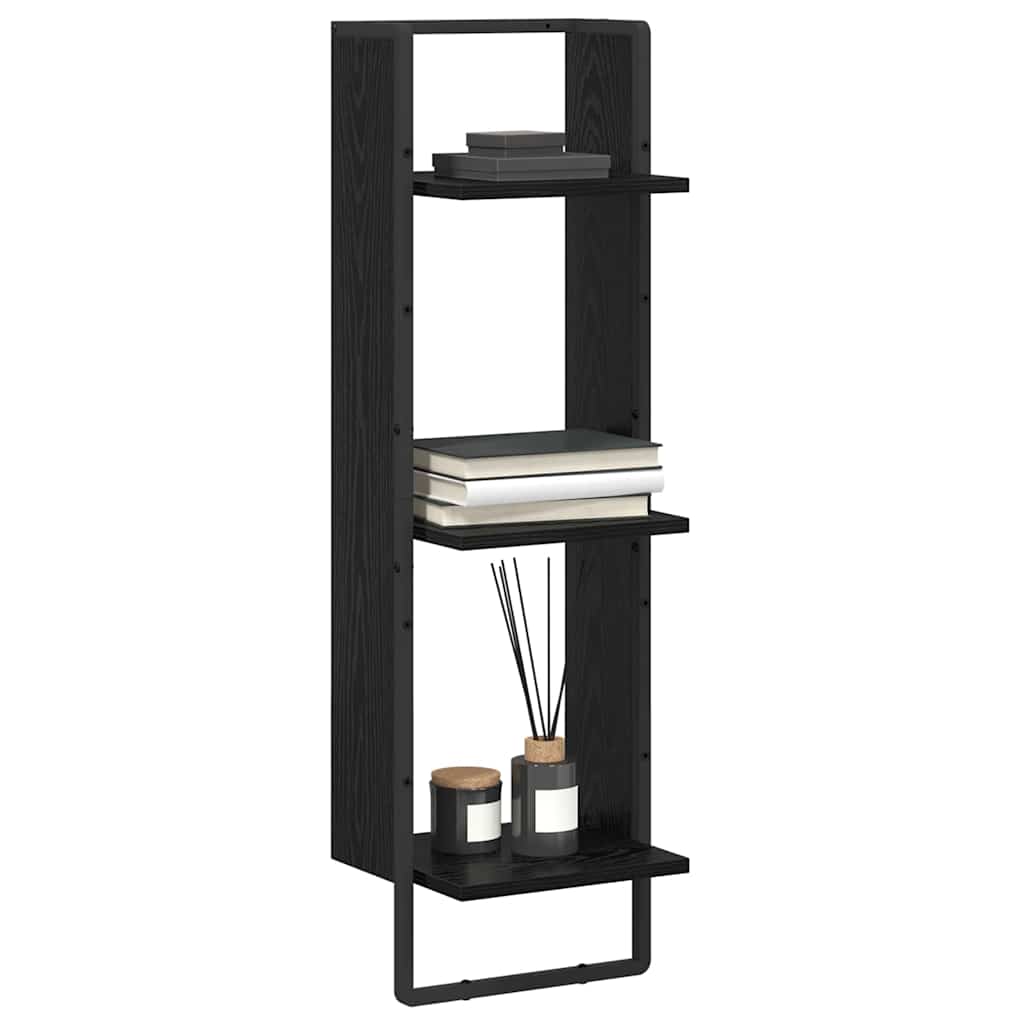 Wall Shelf Black Oak 30 x 25 x 100 cm Engineered Wood