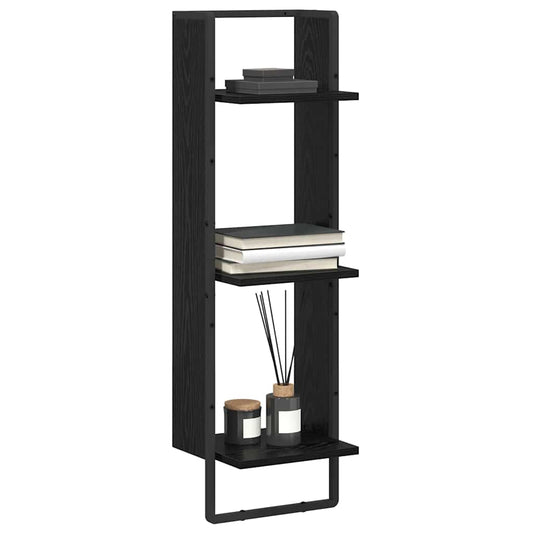 Wall Shelf Black Oak 30 x 25 x 100 cm Engineered Wood