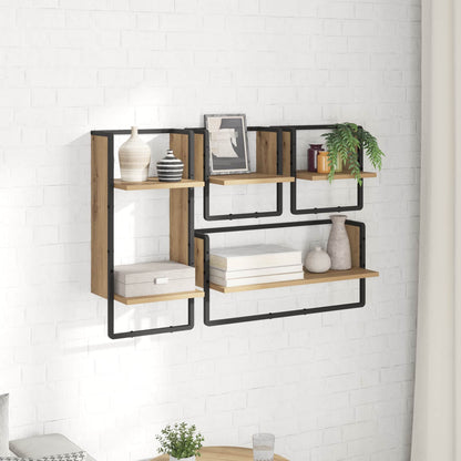 Wall Shelf Set with Shelf 4 pcs Artisan Oak 65 x 25 x 30 cm