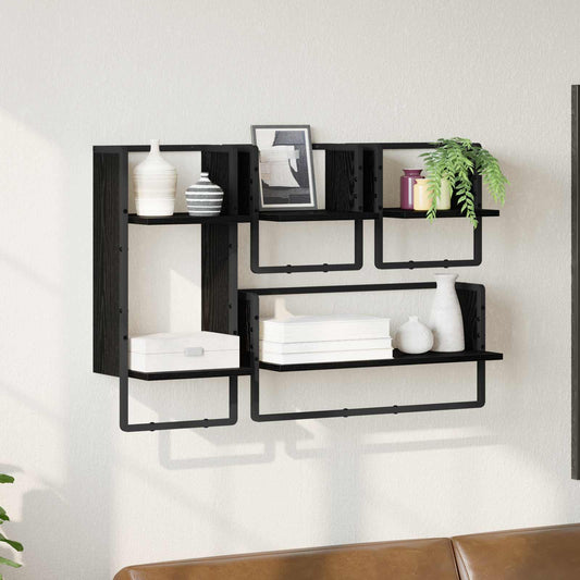 Wall Shelf Set 4 pcs Black Oak 65 x 25 x 30 cm Engineered Wood