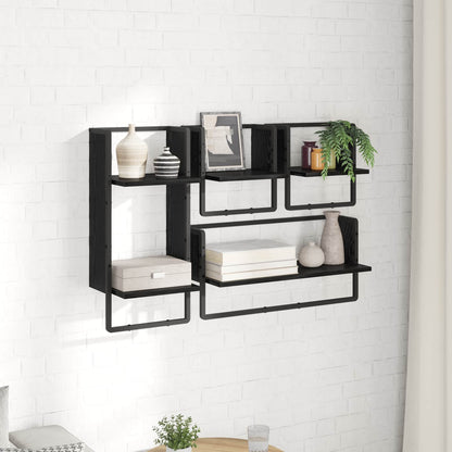 Wall Shelf Set 4 pcs Black Oak 65 x 25 x 30 cm Engineered Wood