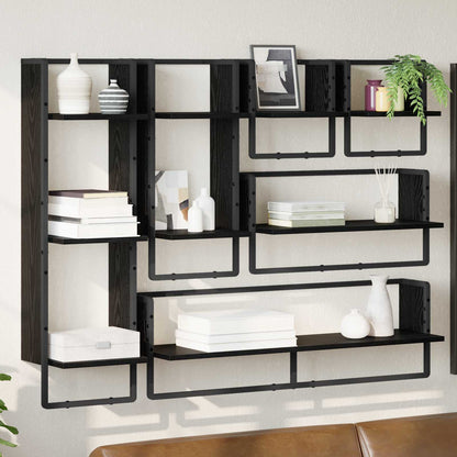 Wall Shelf Set 6 pcs Black Oak 100 x 25 x 30 cm Engineered Wood