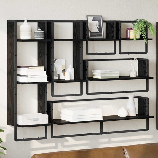 Wall Shelf Set 6 pcs Black Oak 100 x 25 x 30 cm Engineered Wood