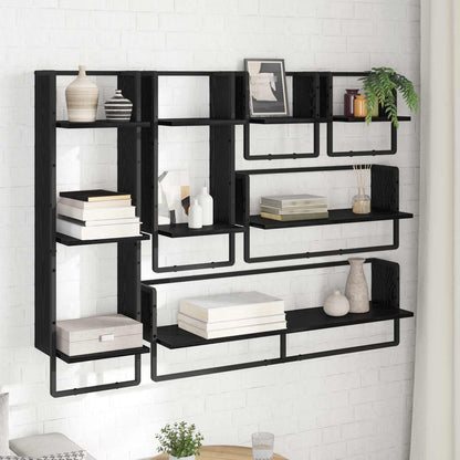 Wall Shelf Set 6 pcs Black Oak 100 x 25 x 30 cm Engineered Wood