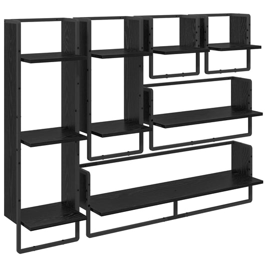 Wall Shelf Set 6 pcs Black Oak 100 x 25 x 30 cm Engineered Wood