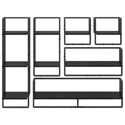 Wall Shelf Set 6 pcs Black Oak 100 x 25 x 30 cm Engineered Wood