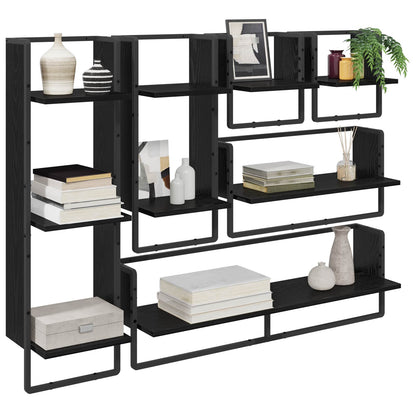 Wall Shelf Set 6 pcs Black Oak 100 x 25 x 30 cm Engineered Wood