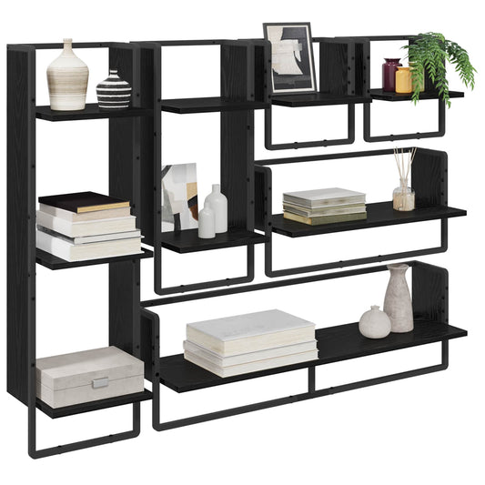 Wall Shelf Set 6 pcs Black Oak 100 x 25 x 30 cm Engineered Wood