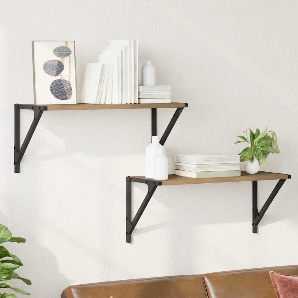 Wall Shelves with Shelf 2 pcs Artisan Oak 60 x 25 x 25.5 cm