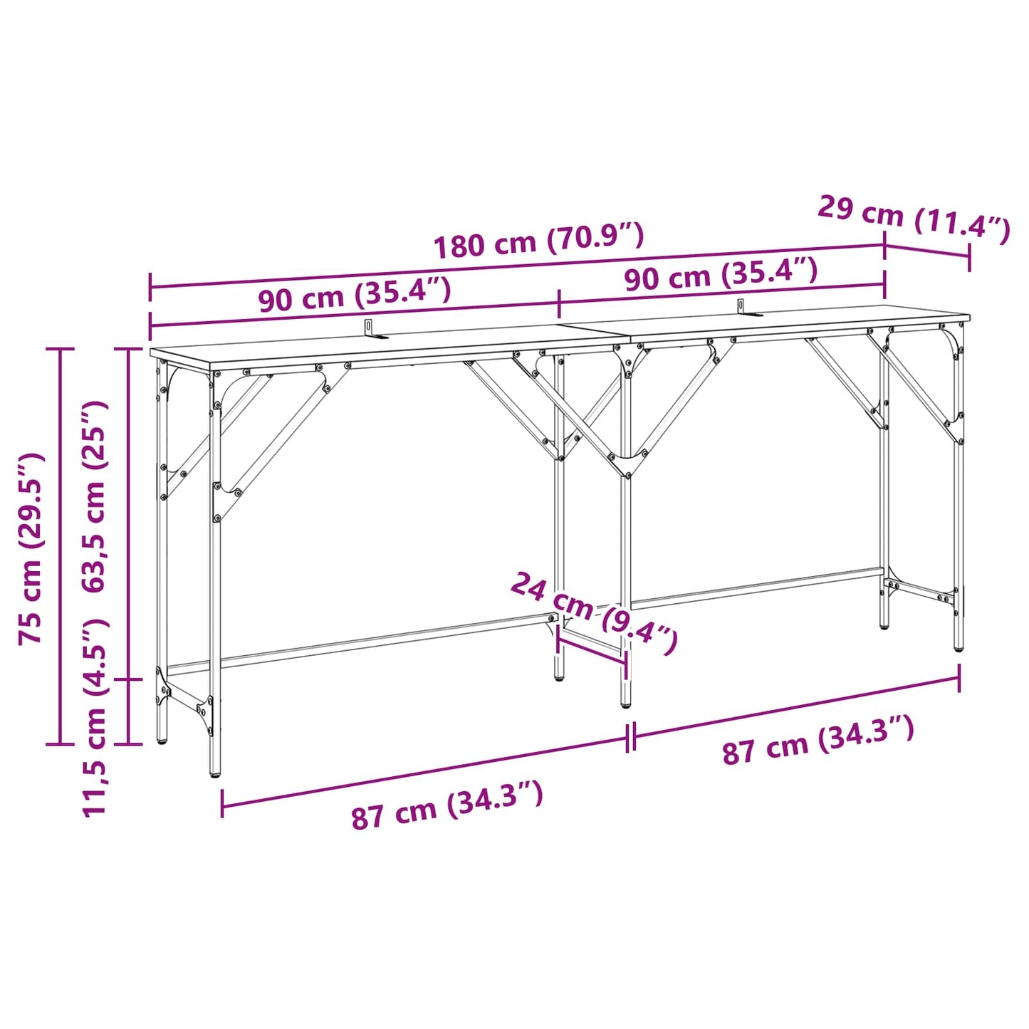 Console Table Black Oak 180 x 30 x 75 cm Engineered Wood