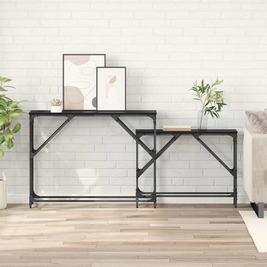 Console Table 2 pcs Black Oak 100 x 28 x 75 cm Engineered Wood