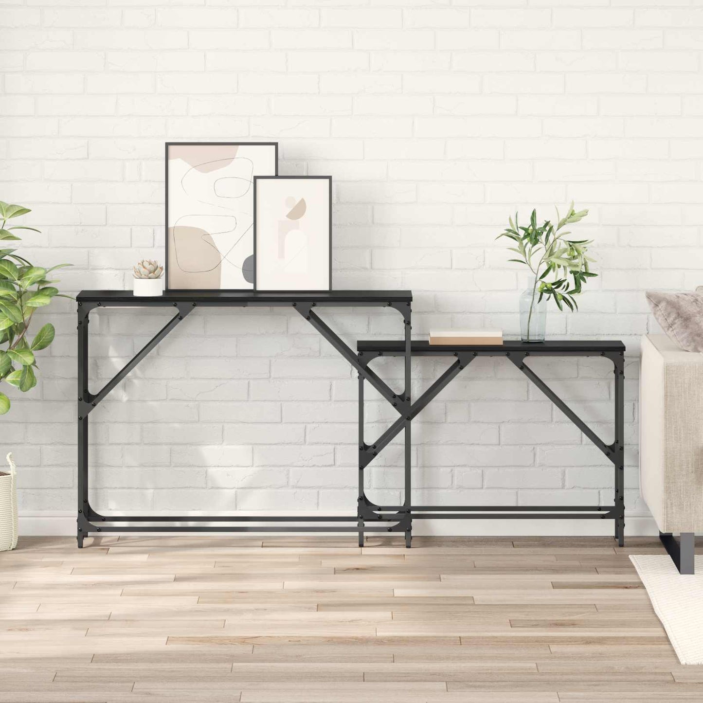 Console Table 2 pcs Black Oak 100 x 28 x 75 cm Engineered Wood