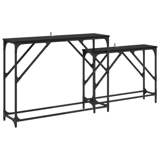 Console Table 2 pcs Black Oak 100 x 28 x 75 cm Engineered Wood