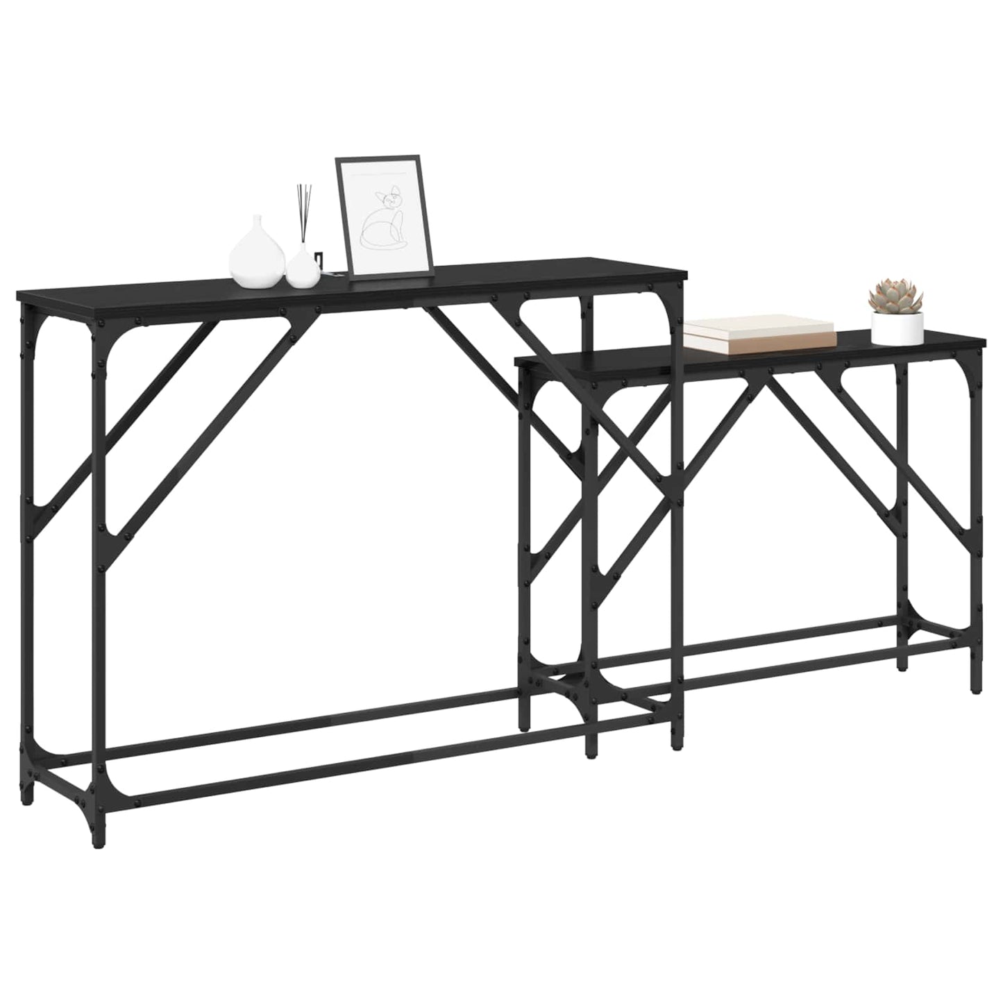 Console Table 2 pcs Black Oak 100 x 28 x 75 cm Engineered Wood