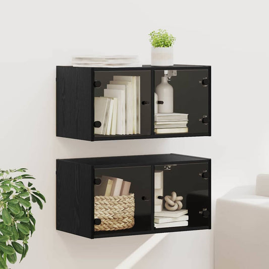 Wall Cabinets 2 pcs 68 x 37 x 35 cm Engineered Wood Black Oak