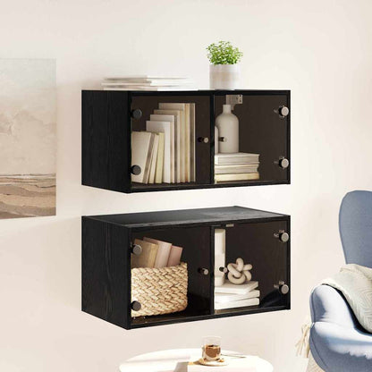 Wall Cabinets 2 pcs Black Oak 68 x 37 x 35 cm Engineered Wood