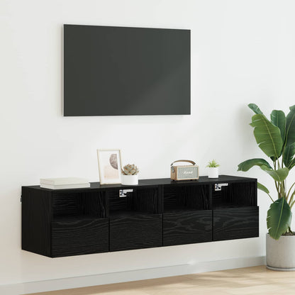 TV Wall Cabinets Wall-mounted 2 pcs Black Oak 60 x 30 x 30 cm