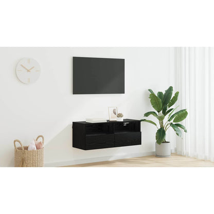 TV Wall Cabinet Black Oak 80 x 30 x 30 cm Engineered Wood