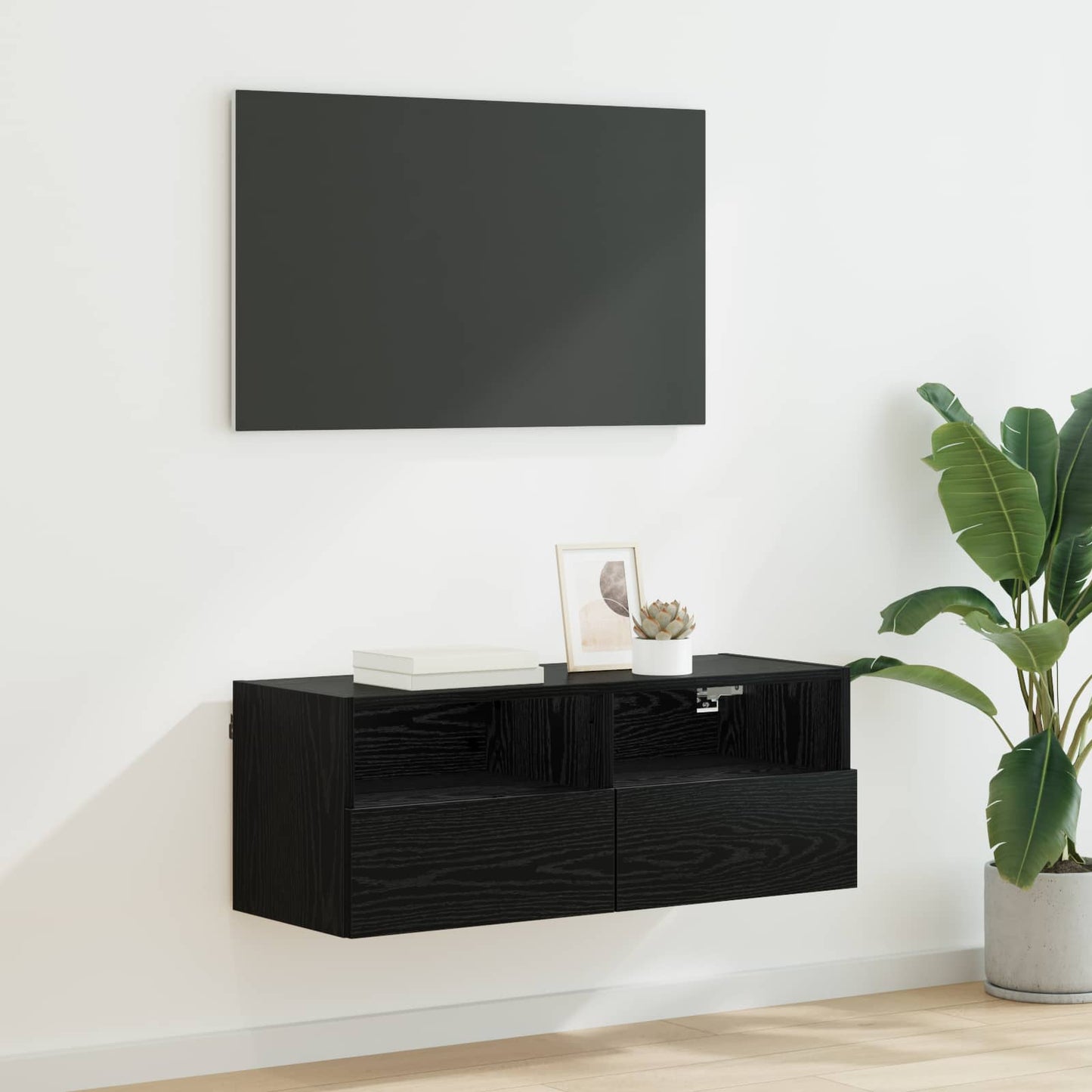 TV Wall Cabinet 80 x 30 x 30 cm Black Oak Engineered Wood