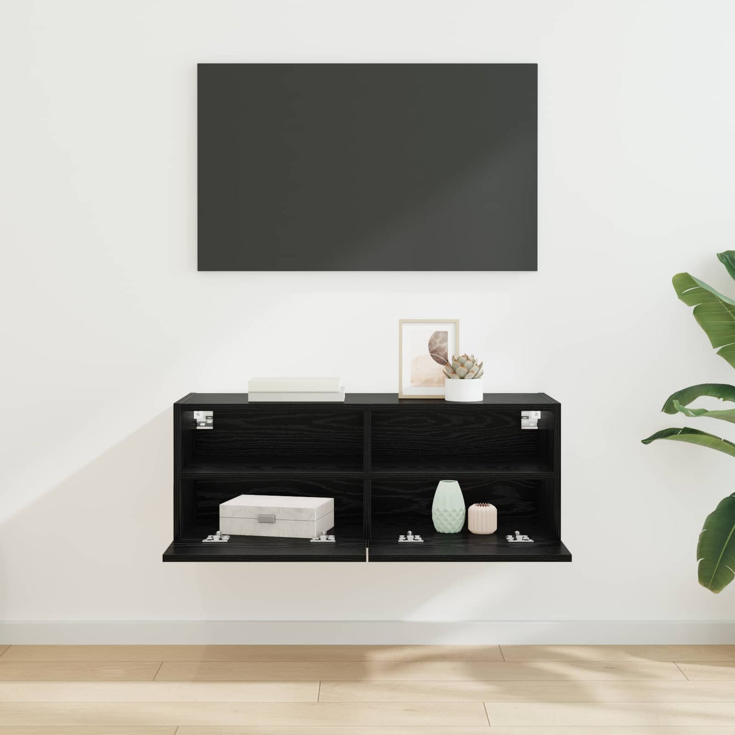 TV Wall Cabinet 80 x 30 x 30 cm Black Oak Engineered Wood
