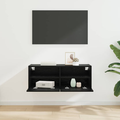 TV Wall Cabinet 80 x 30 x 30 cm Black Oak Engineered Wood