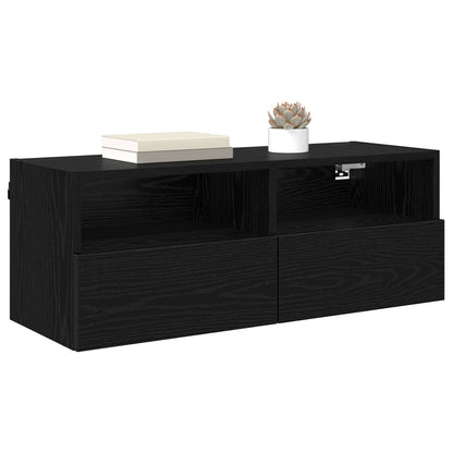 TV Wall Cabinet 80 x 30 x 30 cm Black Oak Engineered Wood