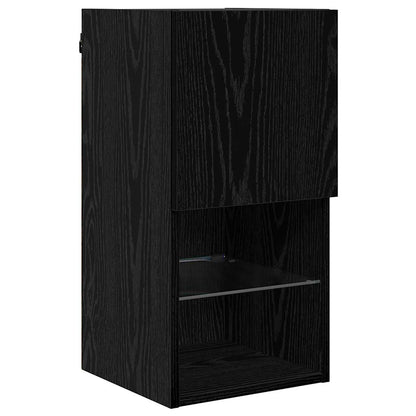Wall-mounted TV Cabinet with LED Black Oak 30.5 x 30 x 60 cm