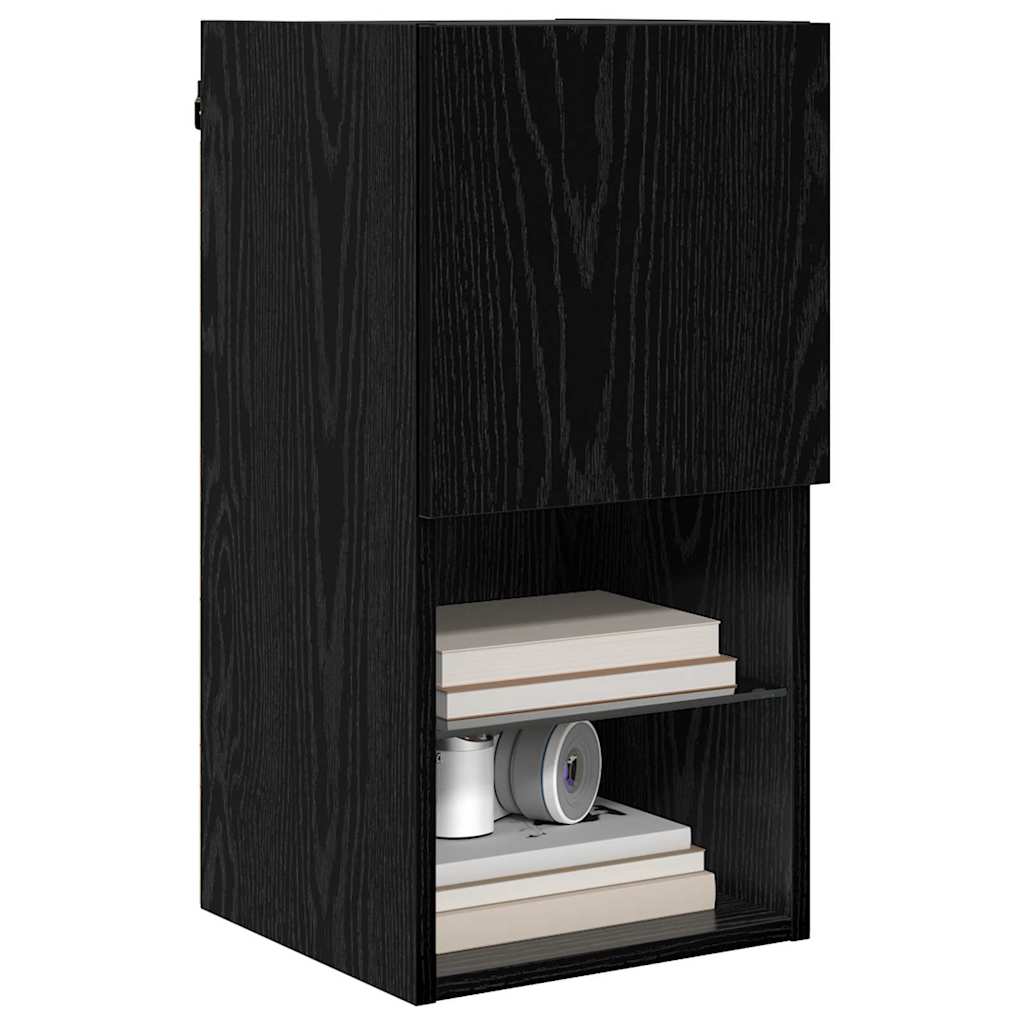 Wall-mounted TV Cabinet with LED Black Oak 30.5 x 30 x 60 cm