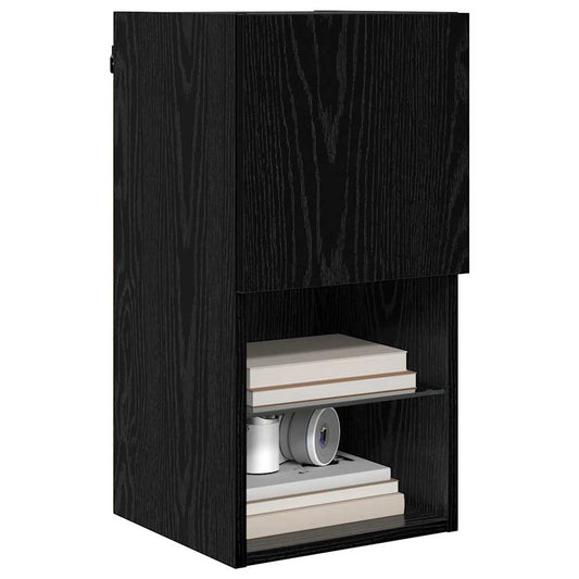 Wall-mounted TV Cabinet with LED Black Oak 30.5 x 30 x 60 cm