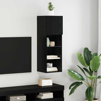 Wall-mounted TV Cabinet with LED Black Oak 30.5 x 30 x 90 cm