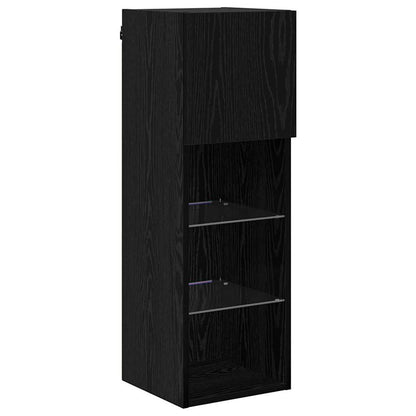 Wall-mounted TV Cabinet with LED Black Oak 30.5 x 30 x 90 cm