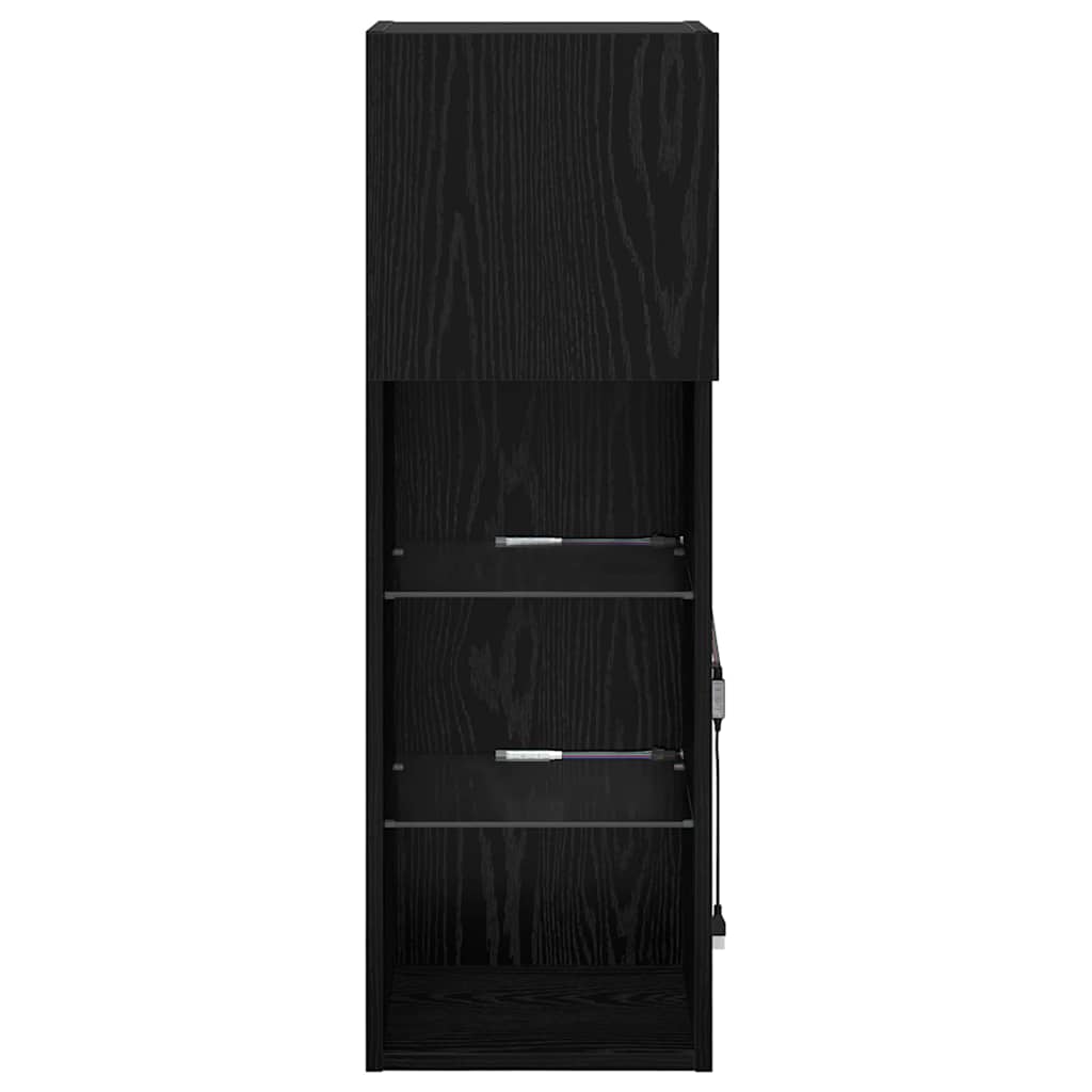Wall-mounted TV Cabinet with LED Black Oak 30.5 x 30 x 90 cm