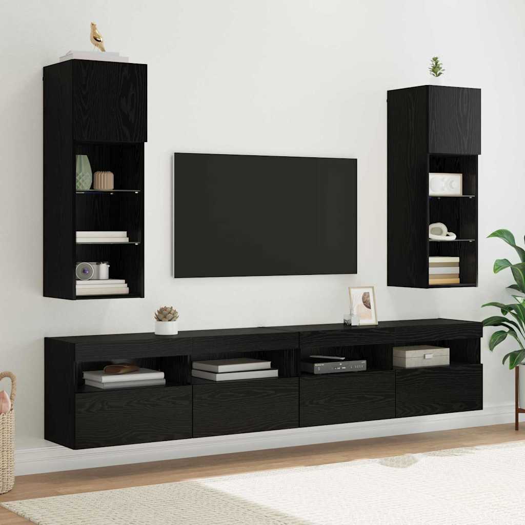 Wall-mounted TV Cabinets 2 pcs Black Oak 30.5 x 30 x 90 cm