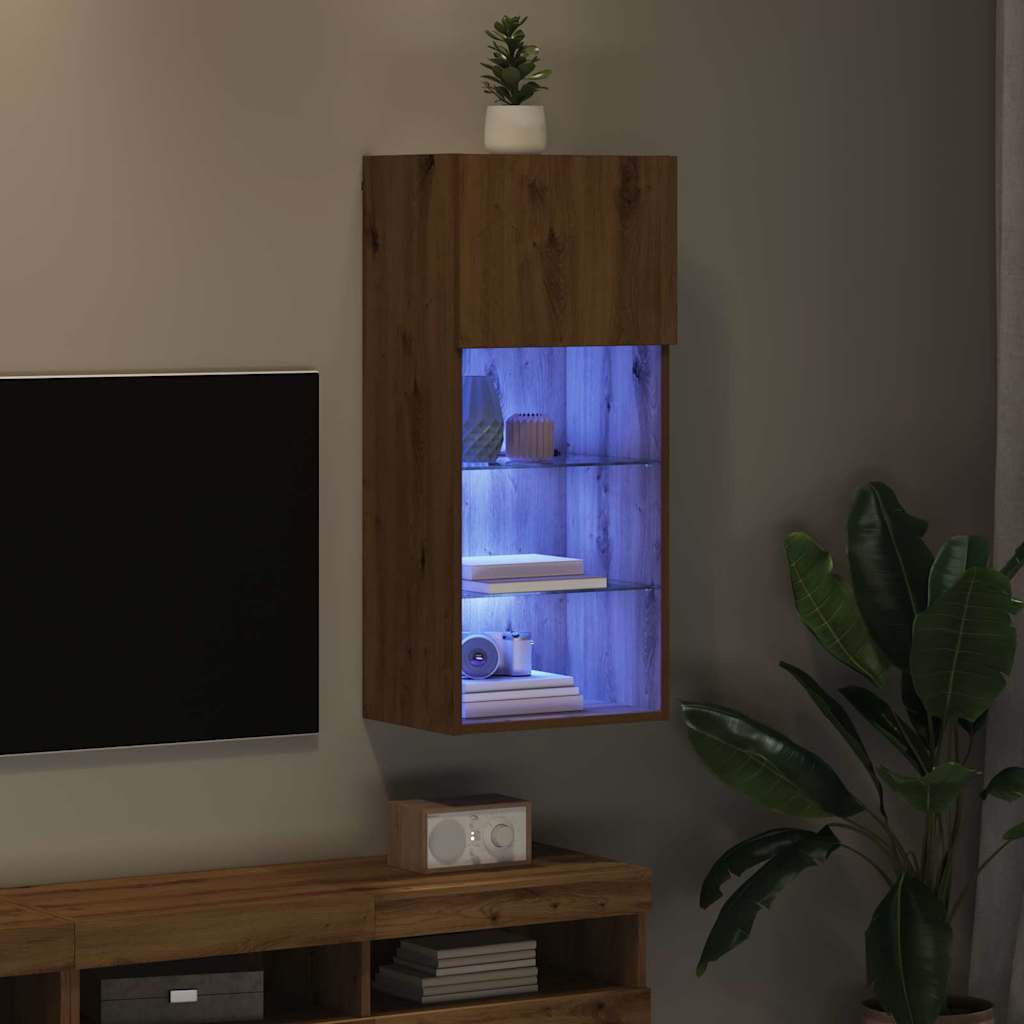 Wall-mounted TV Cabinet with LED Artisan Oak 40.5 x 30 x 90 cm